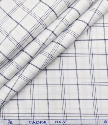 Cadini Italy Men's Cotton Checks 1.60 Meter Unstitched Shirt Fabric (White)