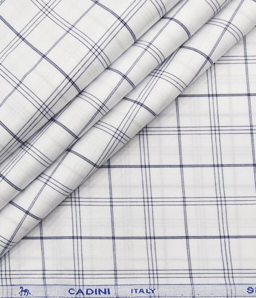 Cadini Italy Men's Cotton Checks 1.60 Meter Unstitched Shirt Fabric (White)