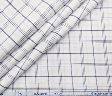 Cadini Italy Men's Cotton Checks 1.60 Meter Unstitched Shirt Fabric (White)