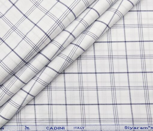 Cadini Italy Men's Cotton Checks 1.60 Meter Unstitched Shirt Fabric (White)