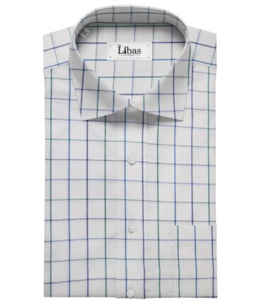 Cadini Italy Men's Cotton Checks 1.60 Meter Unstitched Shirt Fabric (White)