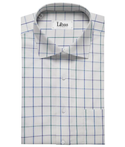 Cadini Italy Men's Cotton Checks 1.60 Meter Unstitched Shirt Fabric (White)