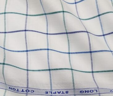 Cadini Italy Men's Cotton Checks 1.60 Meter Unstitched Shirt Fabric (White)