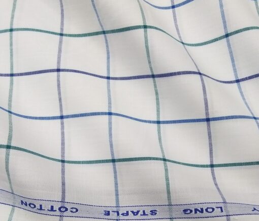 Cadini Italy Men's Cotton Checks 1.60 Meter Unstitched Shirt Fabric (White)