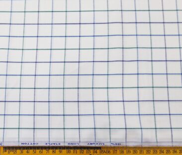 Cadini Italy Men's Cotton Checks 1.60 Meter Unstitched Shirt Fabric (White)