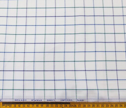 Cadini Italy Men's Cotton Checks 1.60 Meter Unstitched Shirt Fabric (White)