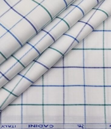 Cadini Italy Men's Cotton Checks 1.60 Meter Unstitched Shirt Fabric (White)