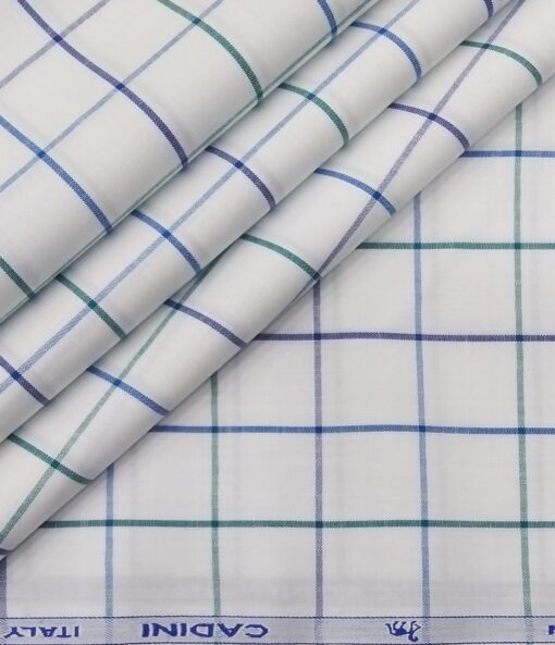 Cadini Italy Men's Cotton Checks 1.60 Meter Unstitched Shirt Fabric (White)