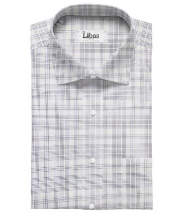 Cadini Italy Men's Cotton Checks 1.60 Meter Unstitched Shirt Fabric (White)