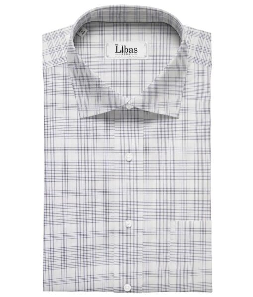 Cadini Italy Men's Cotton Checks 1.60 Meter Unstitched Shirt Fabric (White)