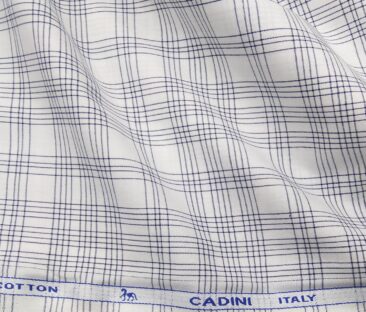 Cadini Italy Men's Cotton Checks 1.60 Meter Unstitched Shirt Fabric (White)