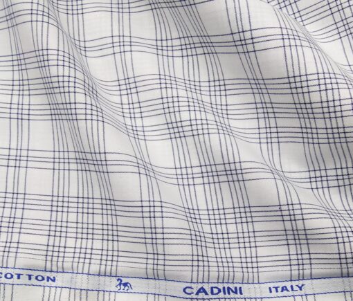 Cadini Italy Men's Cotton Checks 1.60 Meter Unstitched Shirt Fabric (White)