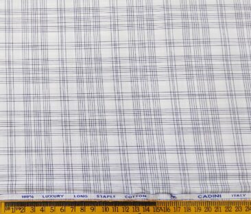 Cadini Italy Men's Cotton Checks 1.60 Meter Unstitched Shirt Fabric (White)