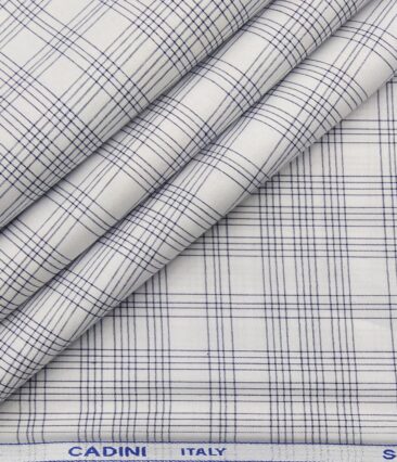 Cadini Italy Men's Cotton Checks 1.60 Meter Unstitched Shirt Fabric (White)