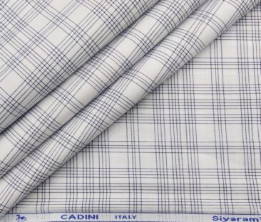 Cadini Italy Men's Cotton Checks 1.60 Meter Unstitched Shirt Fabric (White)