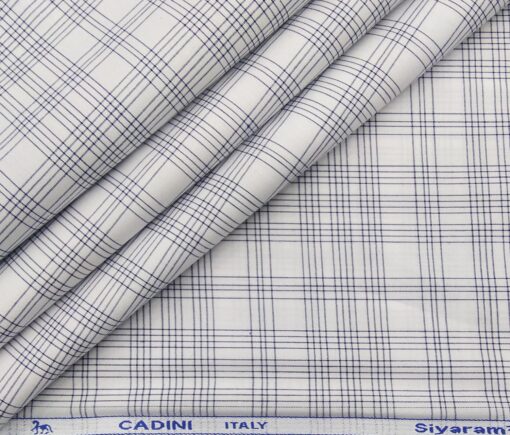 Cadini Italy Men's Cotton Checks 1.60 Meter Unstitched Shirt Fabric (White)