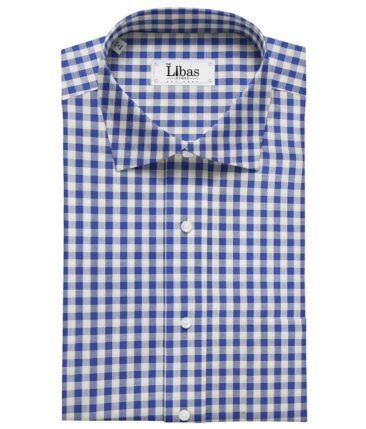 Cadini Italy Men's Cotton Royal Blue Checks 1.60 Meter Unstitched Shirt Fabric (White)