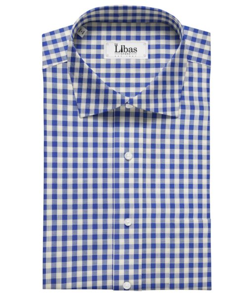 Cadini Italy Men's Cotton Royal Blue Checks 1.60 Meter Unstitched Shirt Fabric (White)