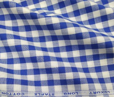 Cadini Italy Men's Cotton Royal Blue Checks 1.60 Meter Unstitched Shirt Fabric (White)