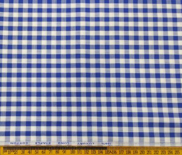 Cadini Italy Men's Cotton Royal Blue Checks 1.60 Meter Unstitched Shirt Fabric (White)