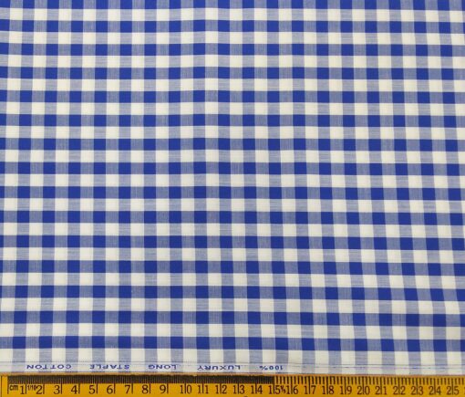 Cadini Italy Men's Cotton Royal Blue Checks 1.60 Meter Unstitched Shirt Fabric (White)