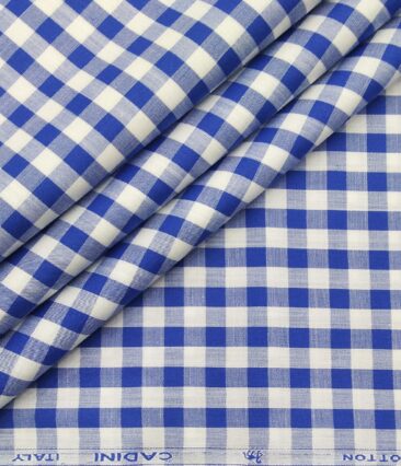 Cadini Italy Men's Cotton Royal Blue Checks 1.60 Meter Unstitched Shirt Fabric (White)
