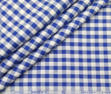 Cadini Italy Men's Cotton Royal Blue Checks 1.60 Meter Unstitched Shirt Fabric (White)