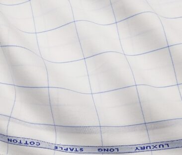 Cadini Italy Men's Cotton Checks 1.60 Meter Unstitched Shirt Fabric (White)