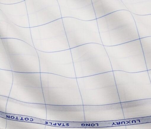 Cadini Italy Men's Cotton Checks 1.60 Meter Unstitched Shirt Fabric (White)