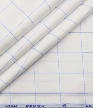 Cadini Italy Men's Cotton Checks 1.60 Meter Unstitched Shirt Fabric (White)