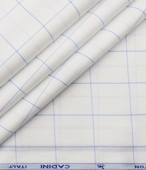 Cadini Italy Men's Cotton Checks 1.60 Meter Unstitched Shirt Fabric (White)