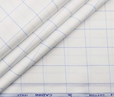 Cadini Italy Men's Cotton Checks 1.60 Meter Unstitched Shirt Fabric (White)