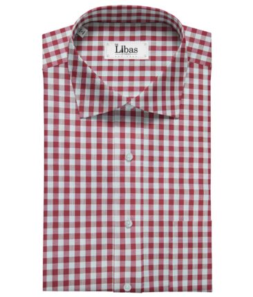 Cadini Italy Men's Cotton Red Checks 1.60 Meter Unstitched Shirt Fabric (White)