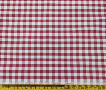 Cadini Italy Men's Cotton Red Checks 1.60 Meter Unstitched Shirt Fabric (White)
