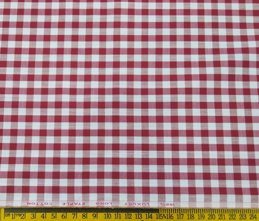 Cadini Italy Men's Cotton Red Checks 1.60 Meter Unstitched Shirt Fabric (White)