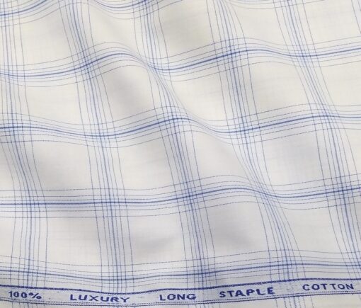 Cadini Italy Men's Cotton Checks 1.60 Meter Unstitched Shirt Fabric (White)