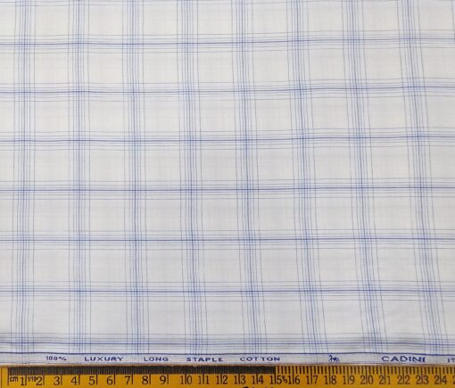 Cadini Italy Men's Cotton Checks 1.60 Meter Unstitched Shirt Fabric (White)