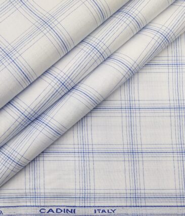 Cadini Italy Men's Cotton Checks 1.60 Meter Unstitched Shirt Fabric (White)