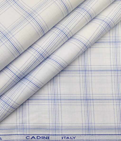 Cadini Italy Men's Cotton Checks 1.60 Meter Unstitched Shirt Fabric (White)