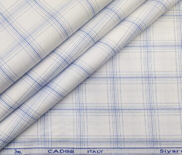 Cadini Italy Men's Cotton Checks 1.60 Meter Unstitched Shirt Fabric (White)