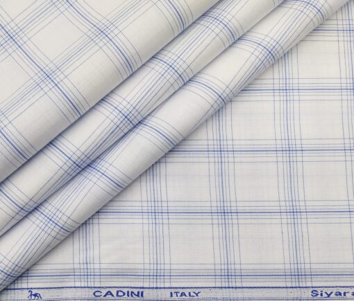 Cadini Italy Men's Cotton Checks 1.60 Meter Unstitched Shirt Fabric (White)