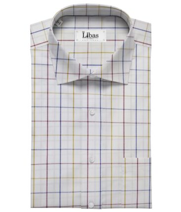 Cadini Italy Men's Cotton Checks 1.60 Meter Unstitched Shirt Fabric (White)