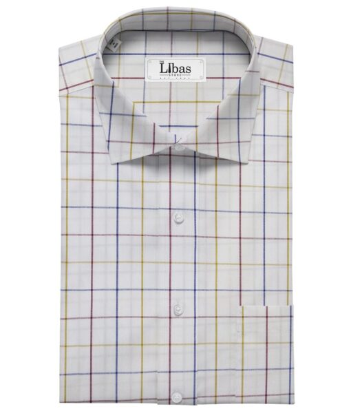 Cadini Italy Men's Cotton Checks 1.60 Meter Unstitched Shirt Fabric (White)