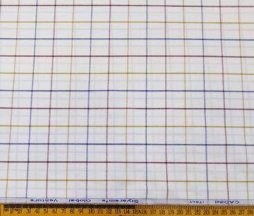 Cadini Italy Men's Cotton Checks 1.60 Meter Unstitched Shirt Fabric (White)