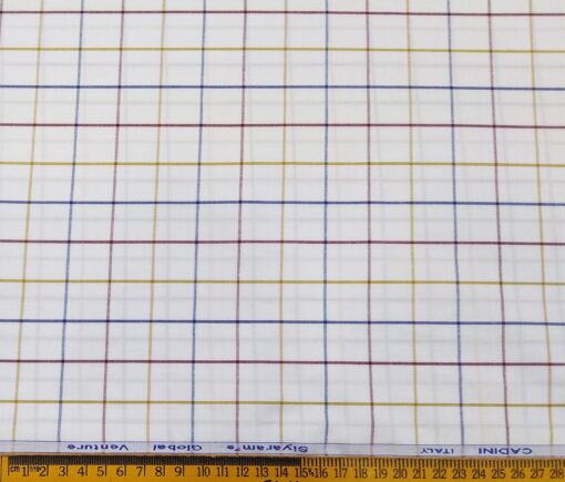 Cadini Italy Men's Cotton Checks 1.60 Meter Unstitched Shirt Fabric (White)