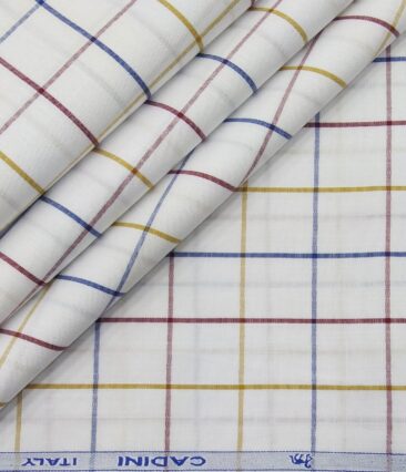 Cadini Italy Men's Cotton Checks 1.60 Meter Unstitched Shirt Fabric (White)