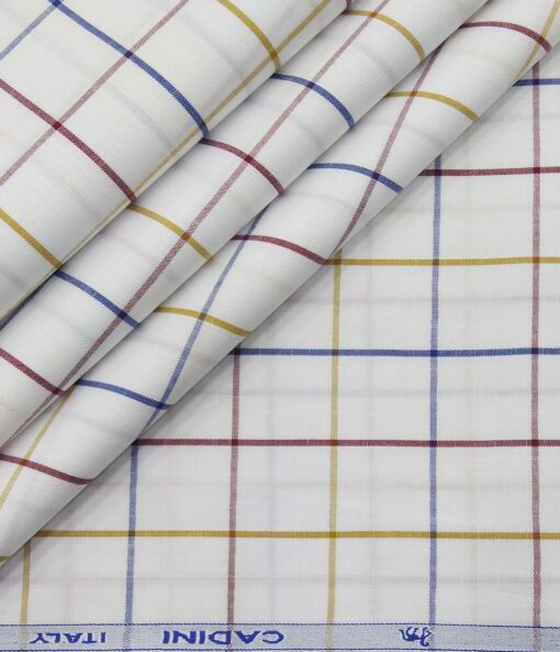 Cadini Italy Men's Cotton Checks 1.60 Meter Unstitched Shirt Fabric (White)