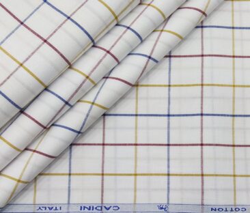 Cadini Italy Men's Cotton Checks 1.60 Meter Unstitched Shirt Fabric (White)