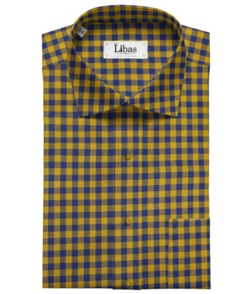 Cadini Italy Men's Cotton Checks 1.60 Meter Unstitched Shirt Fabric (Yellow)