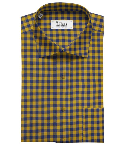 Cadini Italy Men's Cotton Checks 1.60 Meter Unstitched Shirt Fabric (Yellow)